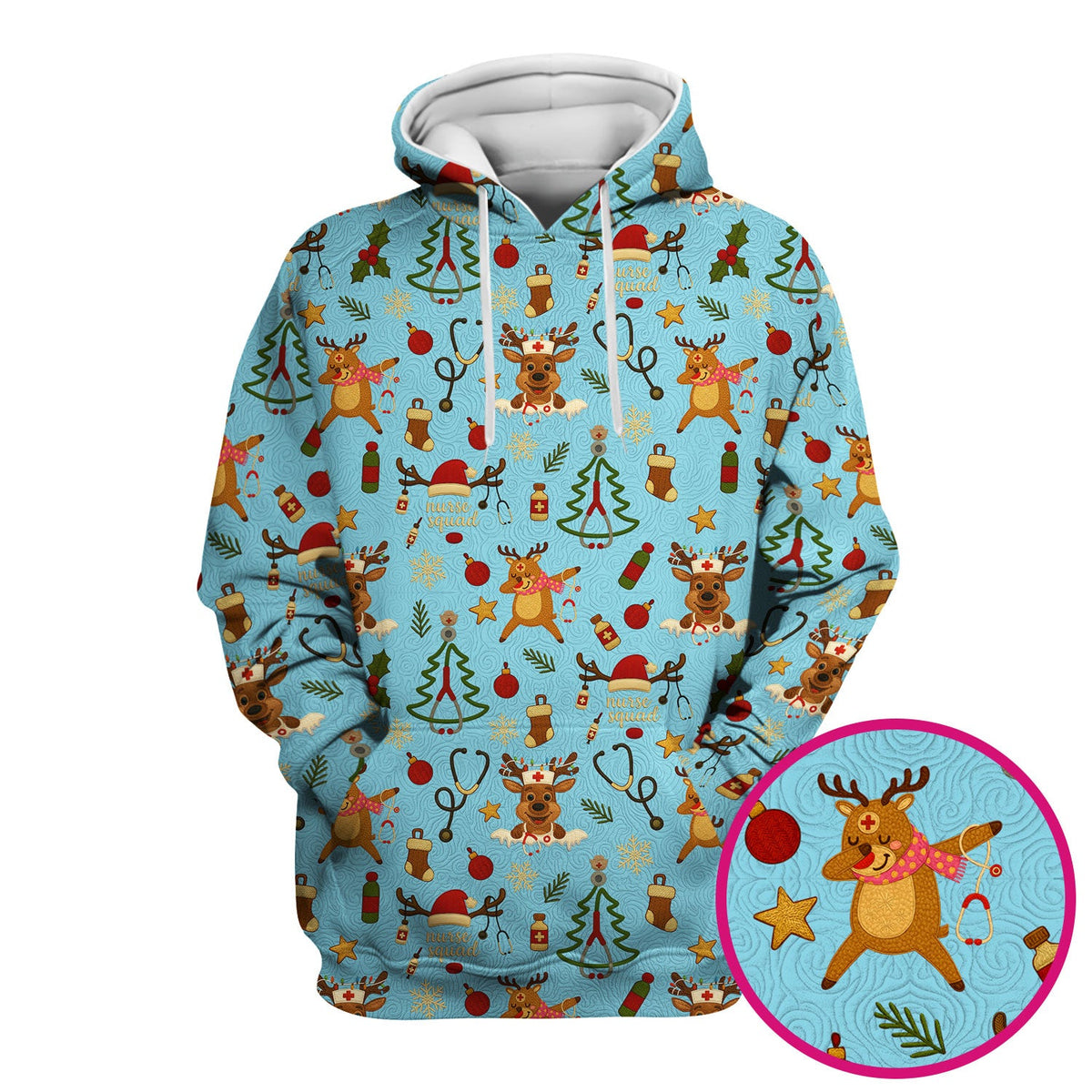 Christmas Reindeer Scrub Top - Cute Holiday Nurse Scrubs with Reindeer Print - Funny Xmas Medical Scrub Shirt Gift for Women CNA RN Doctor
