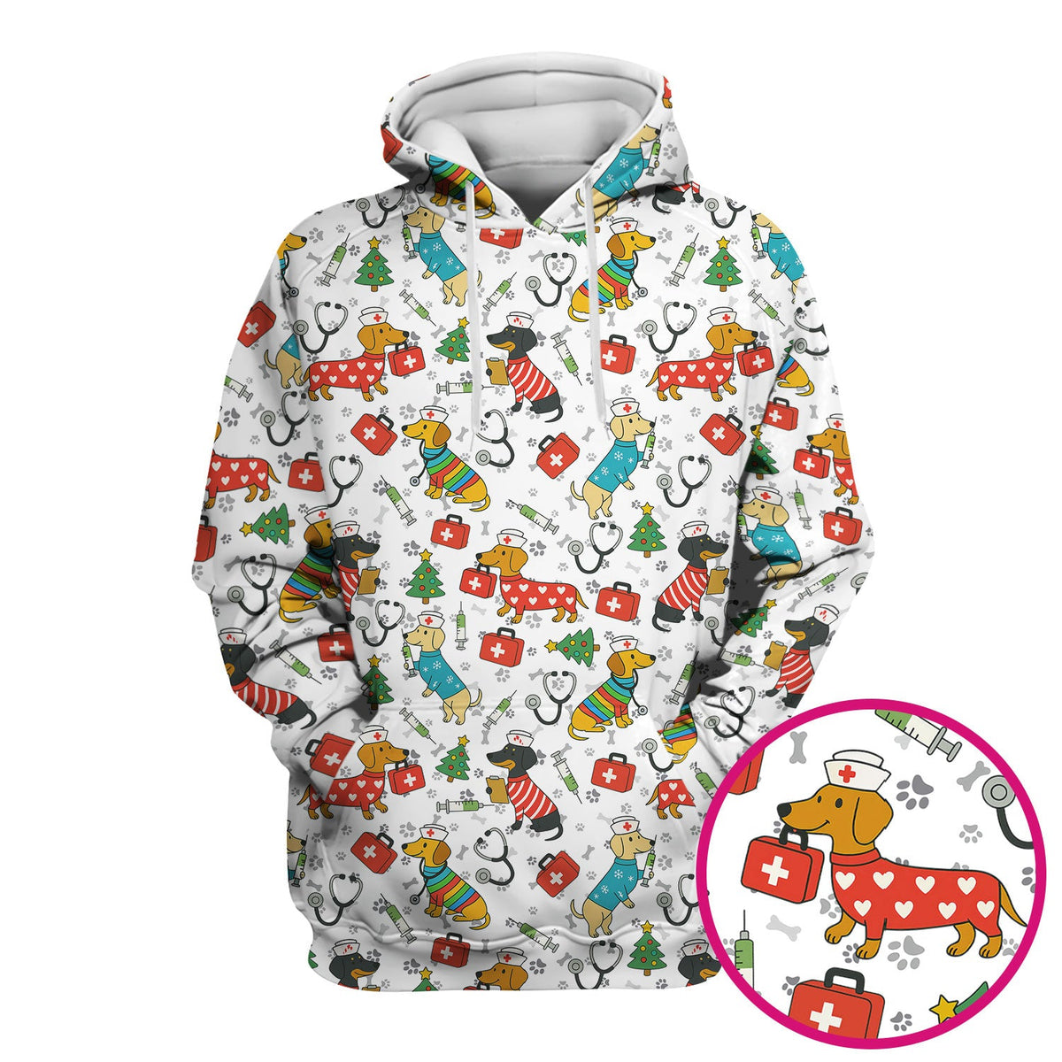 Christmas Dachshund Nurse Scrub Top