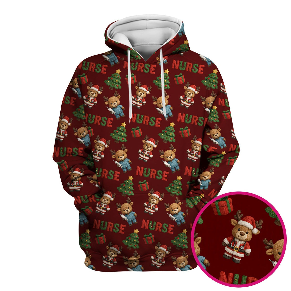 Reindeer Christmas Scrub Top, Cute Holiday Nurse Scrub Shirt, Festive Pattern Nursing Uniform