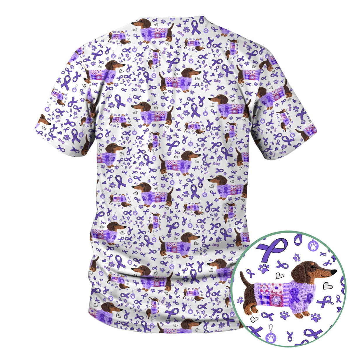 Purple Ribbon Dachshund Nurse Scrub Top