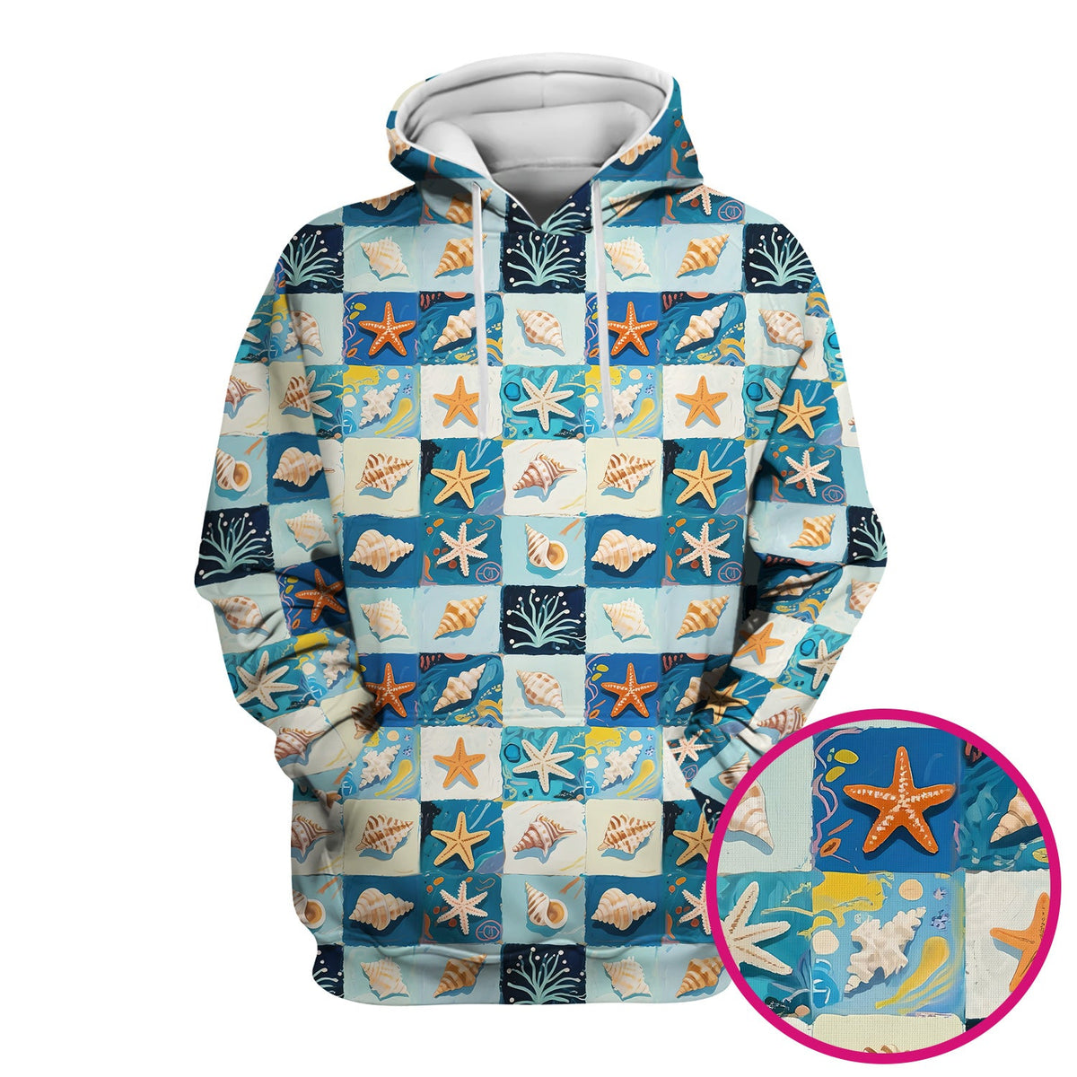 Seashell Starfish Ocean Tile Nurse Scrub Top