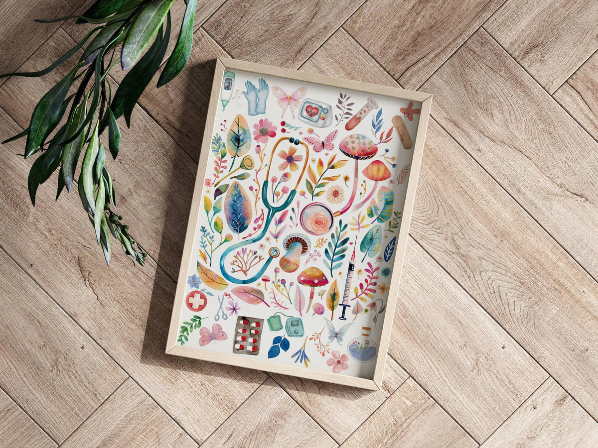 Watercolor Nurse Tools Garden Canvas