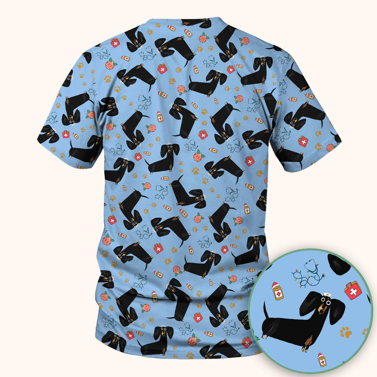 Black Dachshund Nurse Scrub Top - Gift For Dog Lover