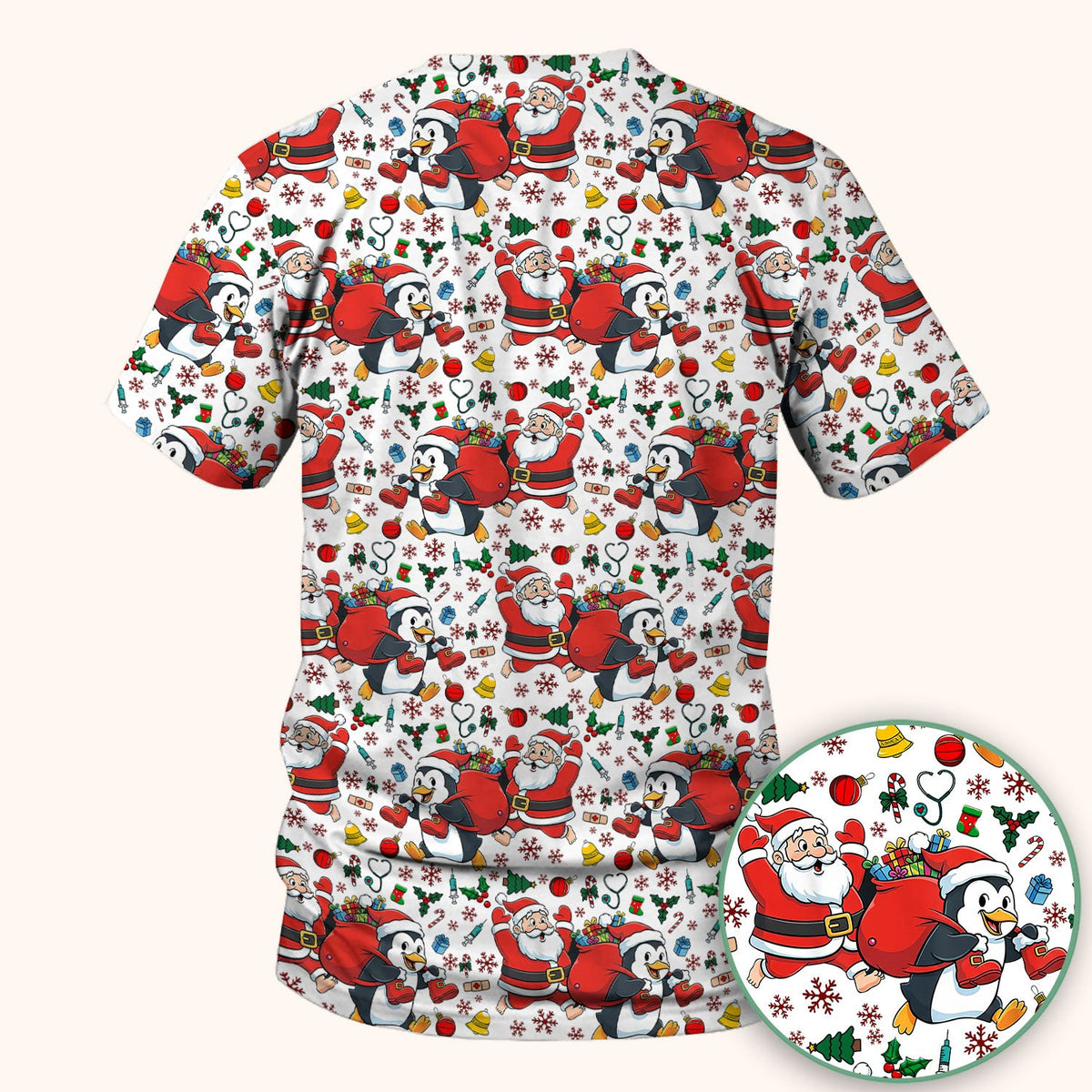 Penguin Santa Nurse Scrub Top - Christmas Gift