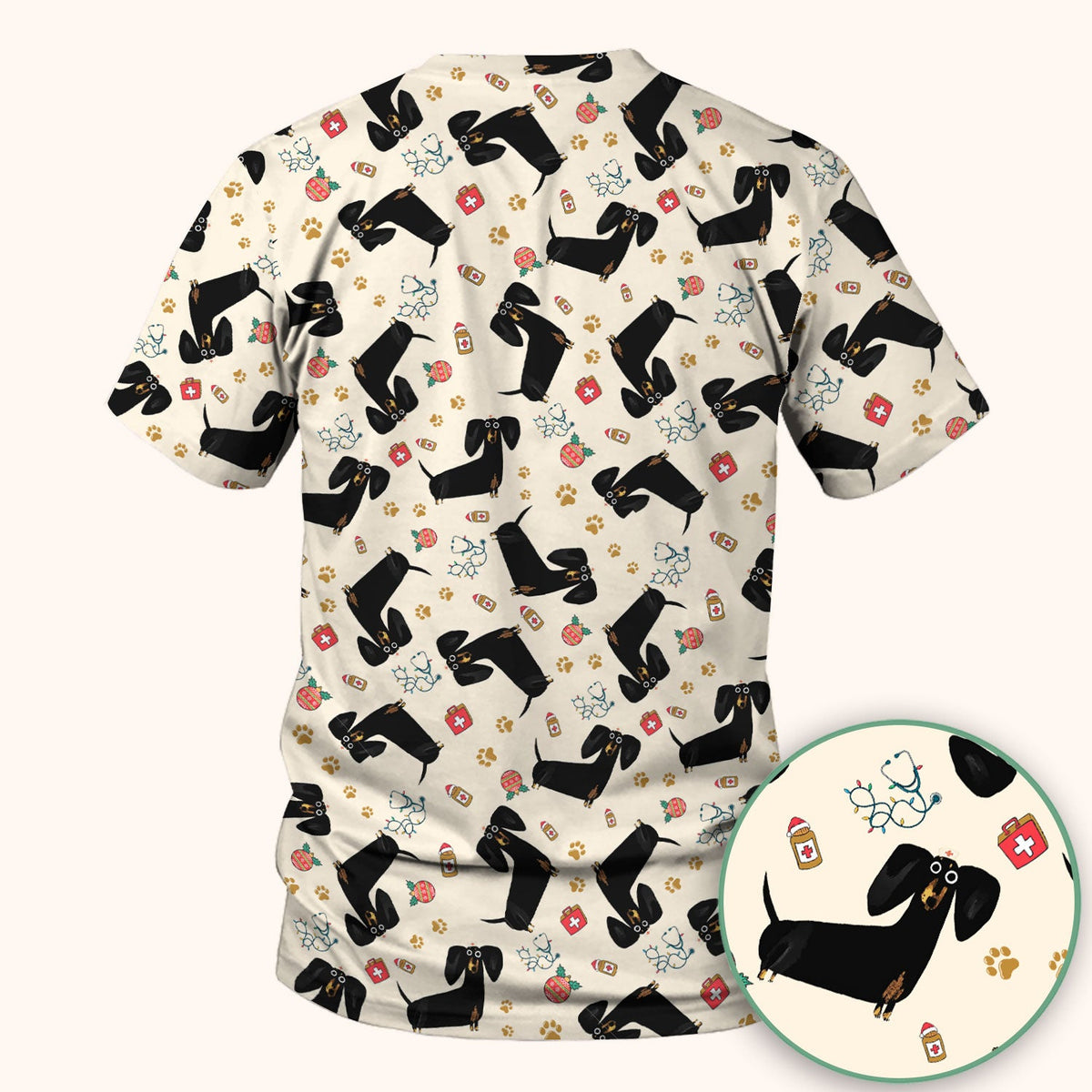Black Dachshund Nurse Scrub Top - Gift For Dog Lover