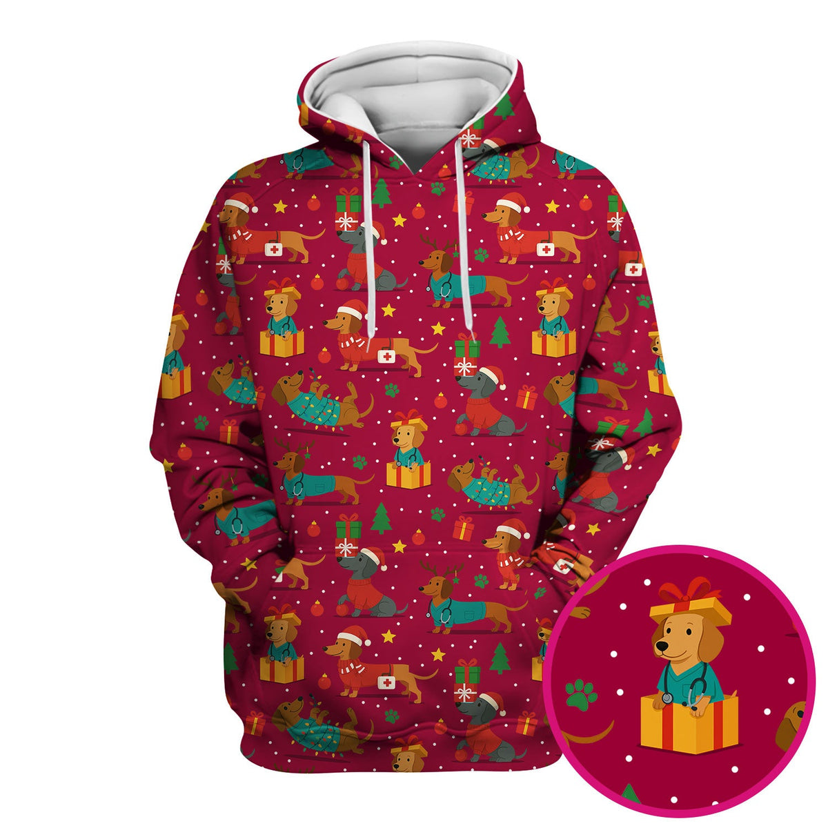 Dachshund Scrub Top Christmas - Cute Dog Nurse Shirt - Holiday Medical Scrubs Gift for Women CNA RN Doctor