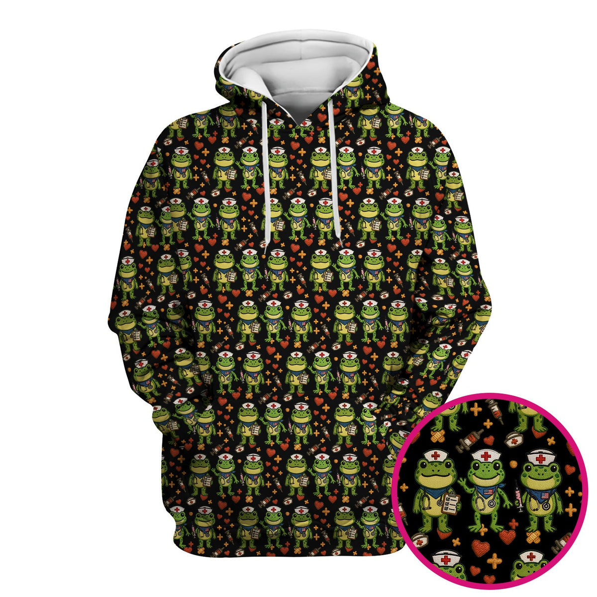 Frog Pattern Scrub Top, Cute Frog Scrub Shirt, Breathable Fabrics Nursing Uniform