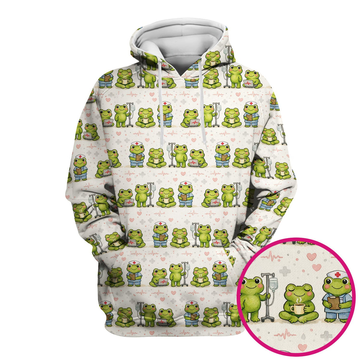 Adorable Frog Nurse Various Poses Print Scrub Top, Comfortable Scrubs for Nurses