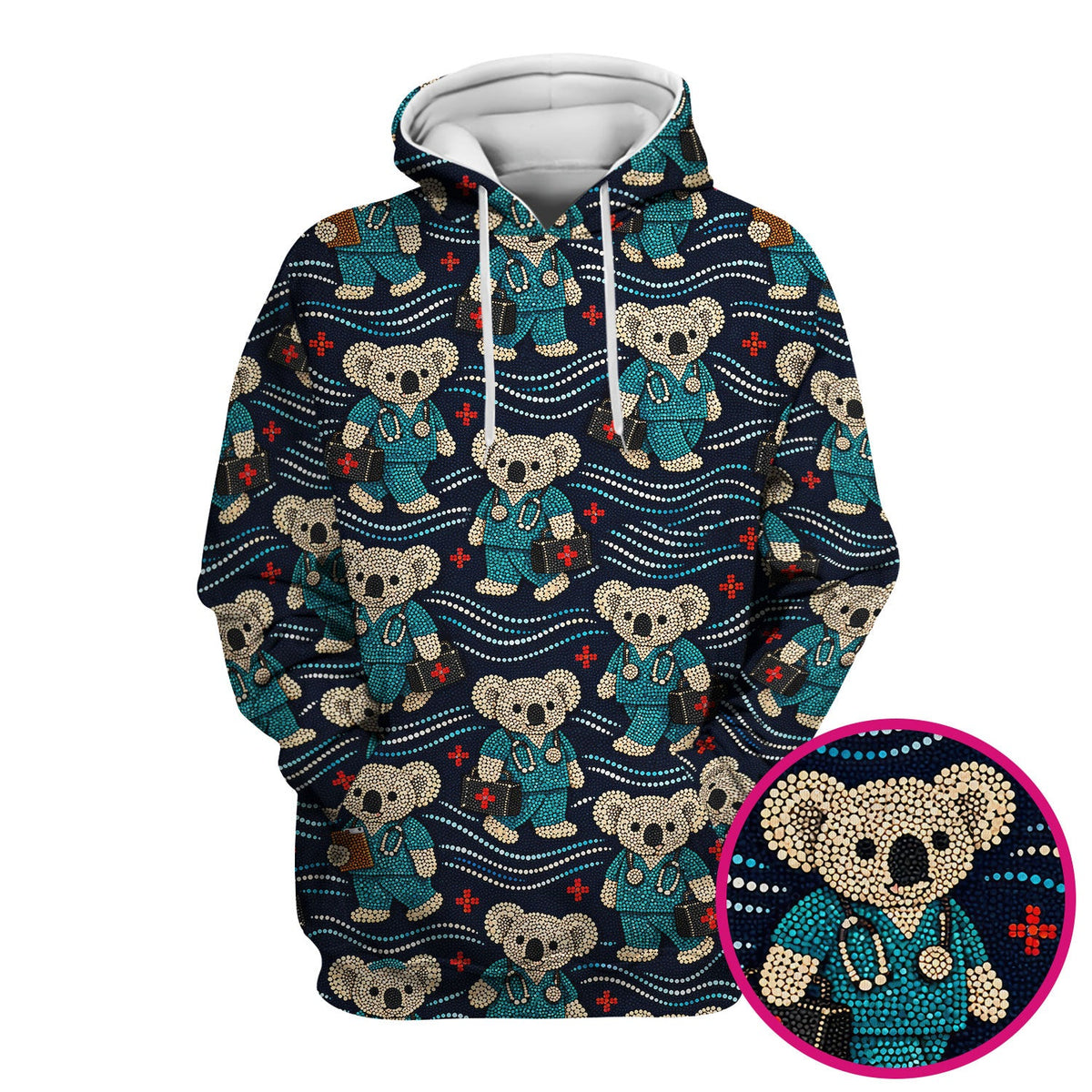 Aboriginal Dot Art Pattern Nurse Scrub Top, Koala Medical Shirt For Women, Breathable Fabrics Nursing Uniform