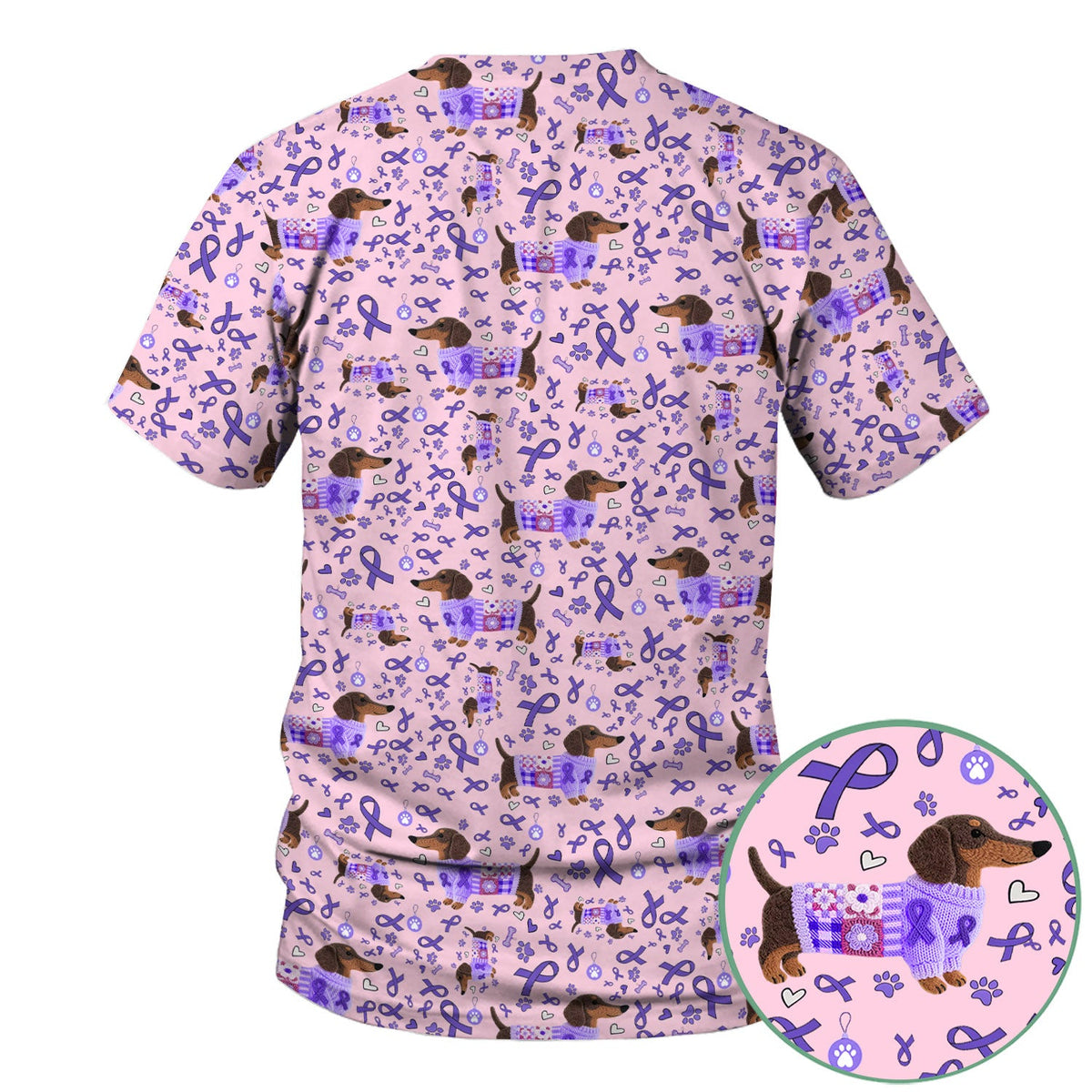 Purple Ribbon Dachshund Nurse Scrub Top