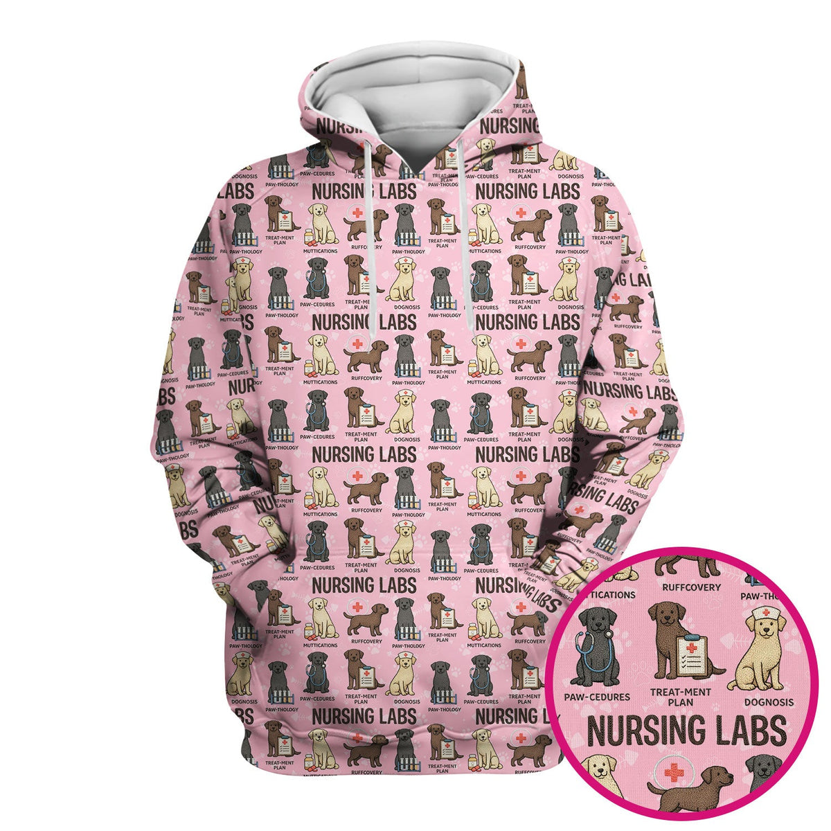 Playful Nursing Labs Dog Pattern Scrub Top, Comfortable Scrubs for Nurses