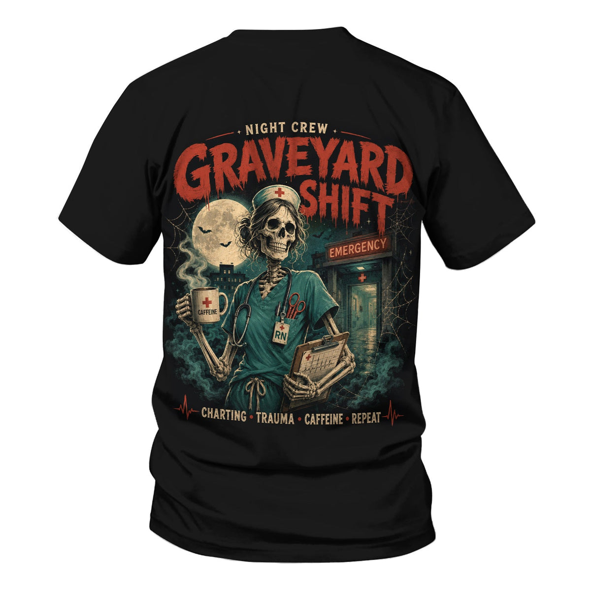 Spooky Graveyard Shift Skeleton Nurse Scrub Top, Comfortable Scrubs for Nurses