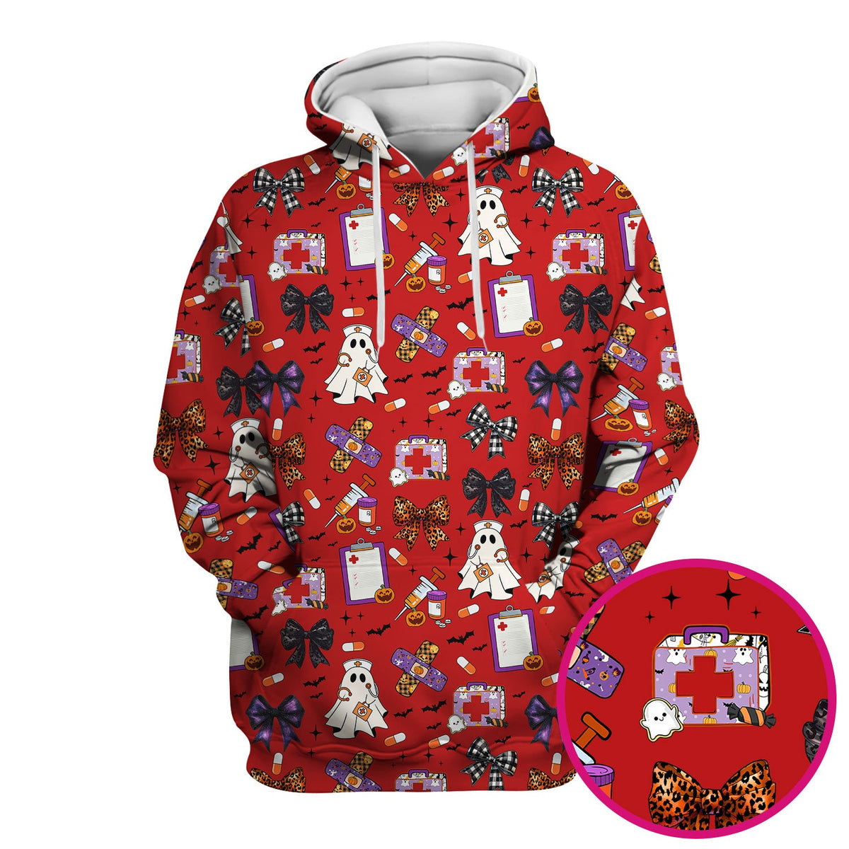 Spooky Ghost Pumpkin Bow Nurse Scrub Top