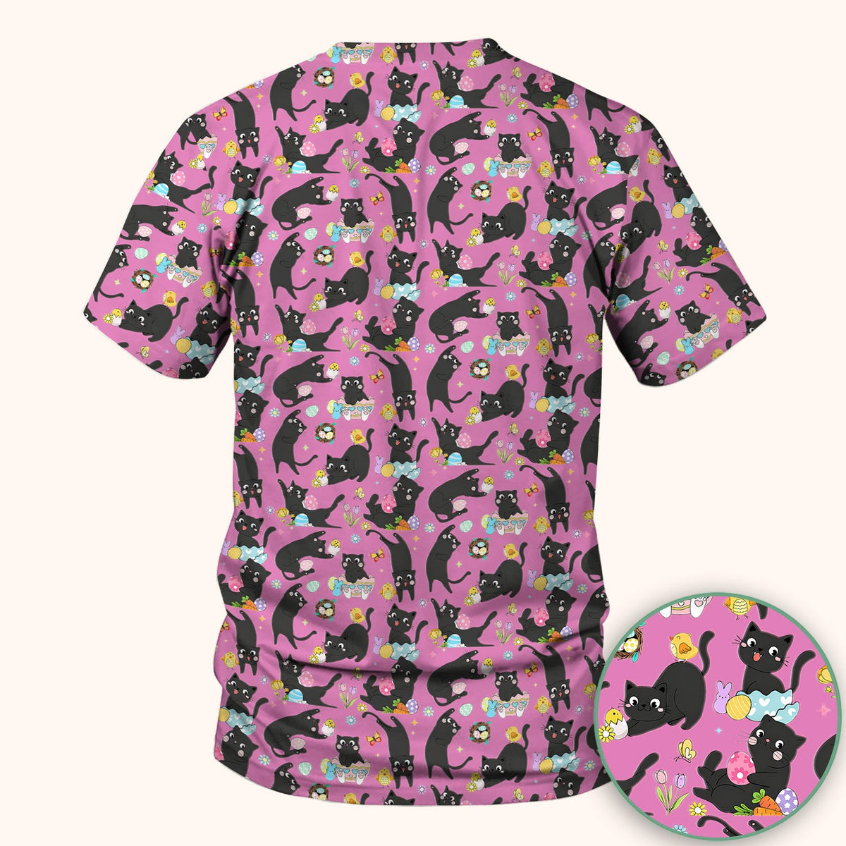 Black Cat Easter Egg Nurse Scrub Top