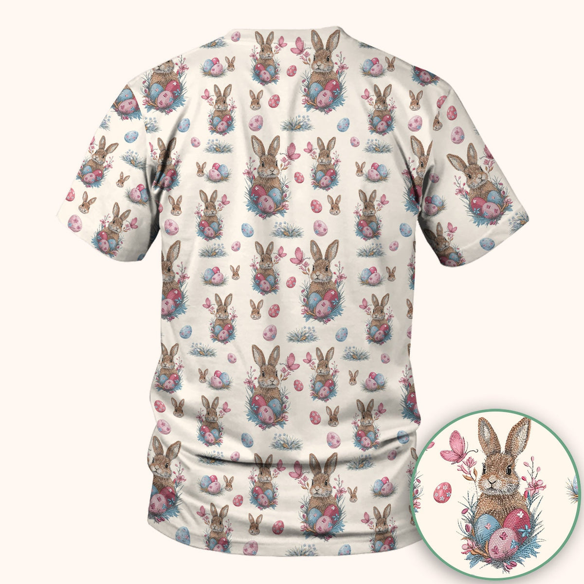 Pastel Easter Bunny Nest Pattern Scrub Top, Comfortable Scrubs for Nurses