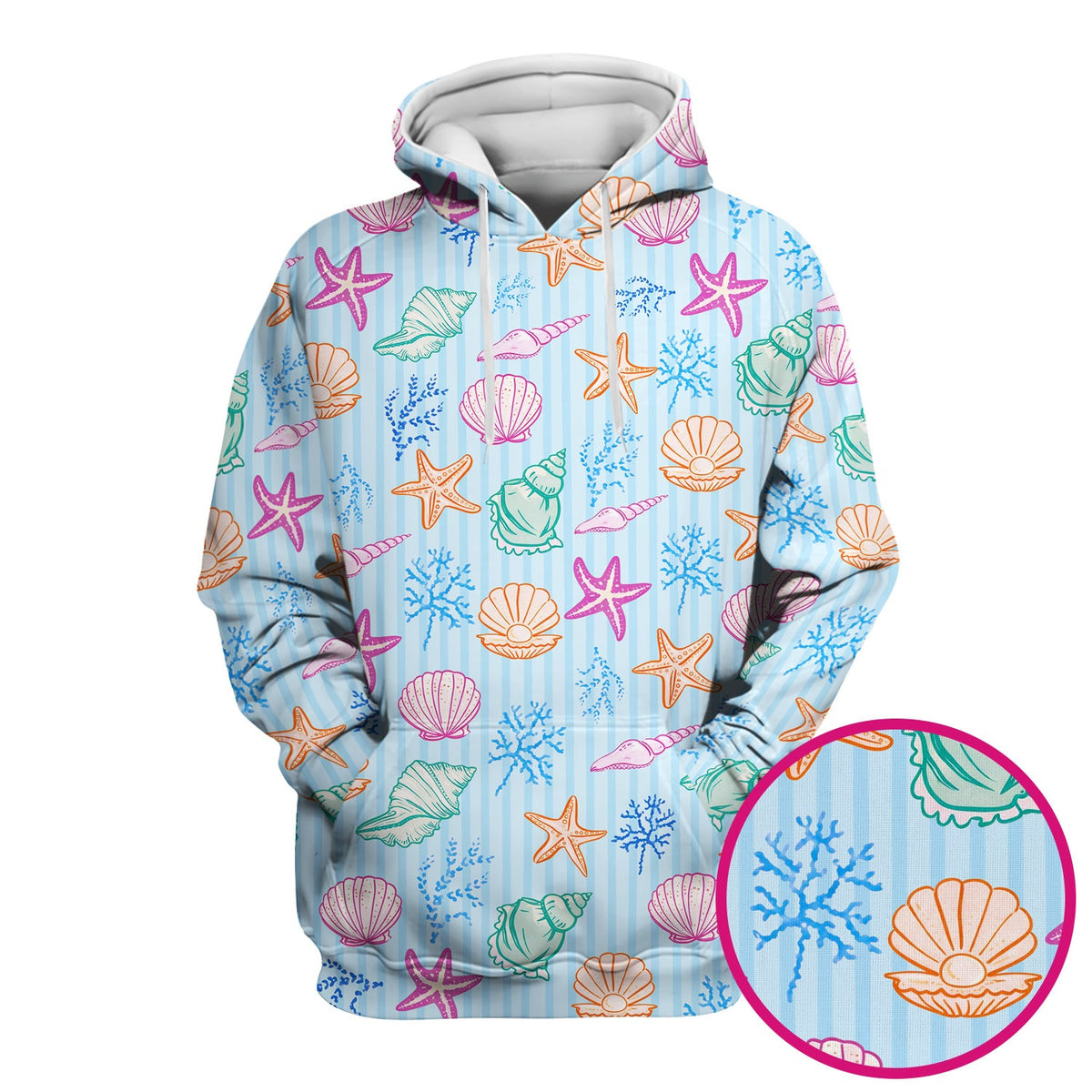 Colorful Seashell Starfish Ocean Stripe Nurse Scrub Top