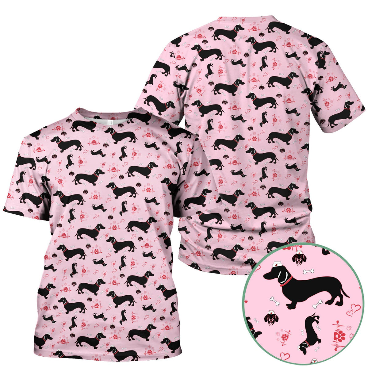 Dachshund Scrub Top - Cute Dog Print Scrubs for Women, Men Multi Color - Animal Scrub Shirt Gift for Nurse, CNA, RN, Doctor