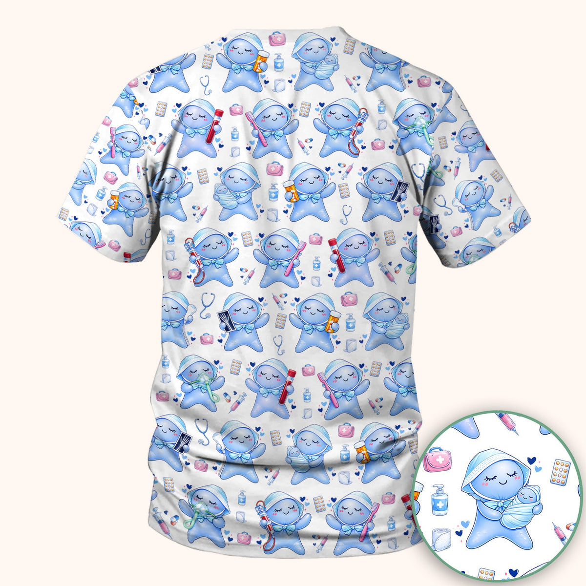 Dental Tooth Character Nurse Scrub Top