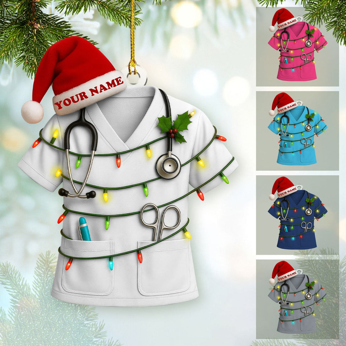 Personalized Scrub Shirt Stethoscope Christmas Nurse Ornament