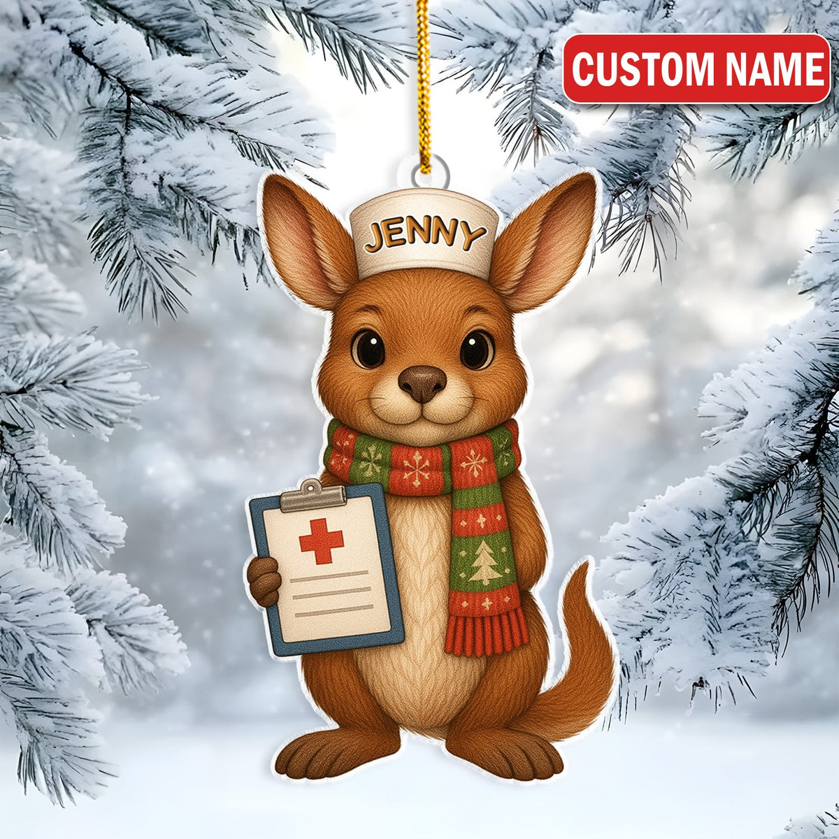Personalized Aussie Kangaroo Nurse Christmas Ornament