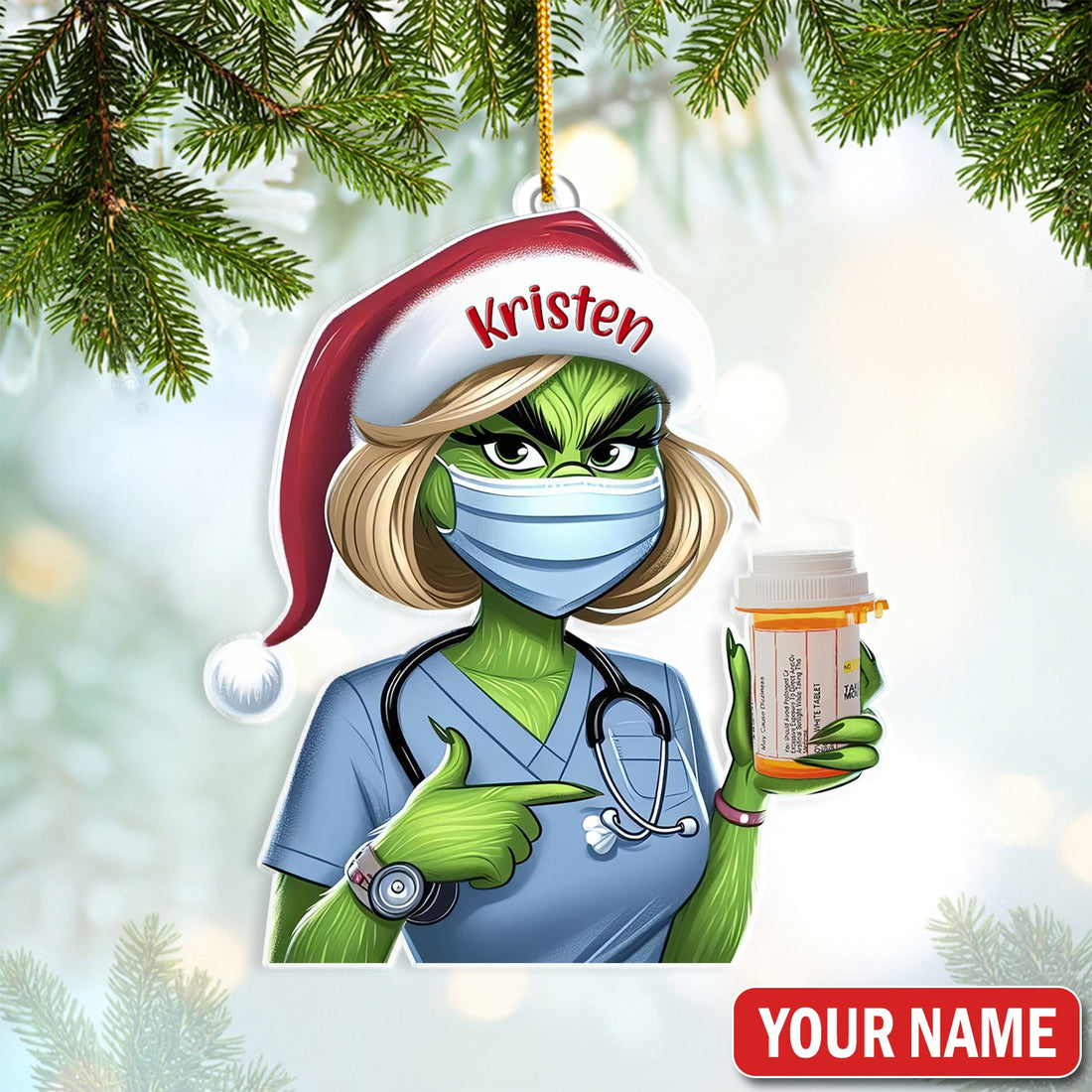 Personalized Green Monster Pharmacist Christmas Nurse Ornament