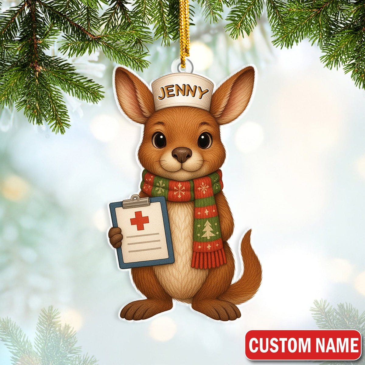 Personalized Aussie Kangaroo Nurse Christmas Ornament