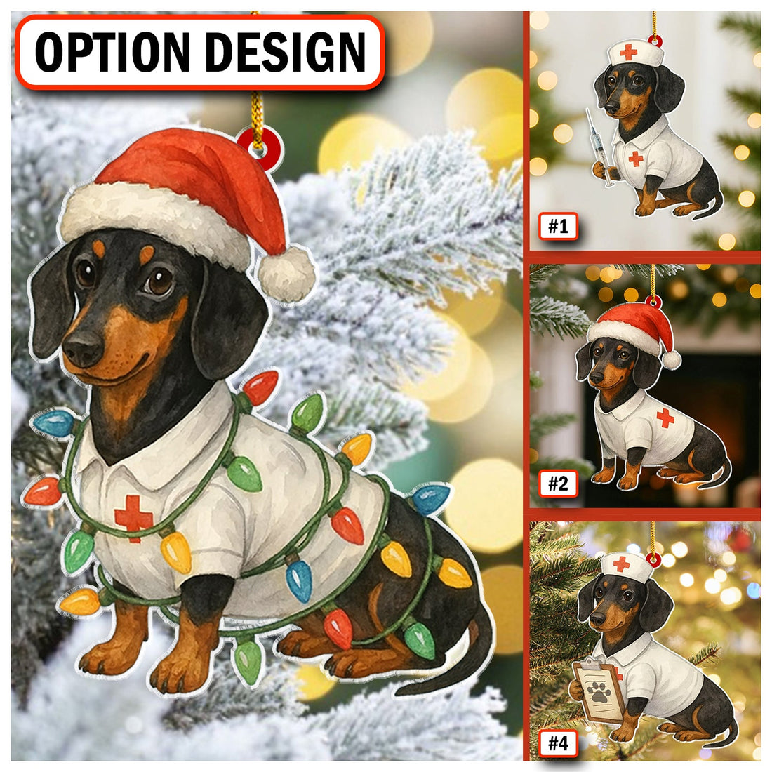 Personalized Dachshund Santa Hat Christmas Ornament