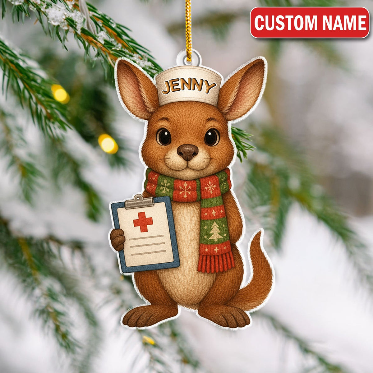Personalized Aussie Kangaroo Nurse Christmas Ornament