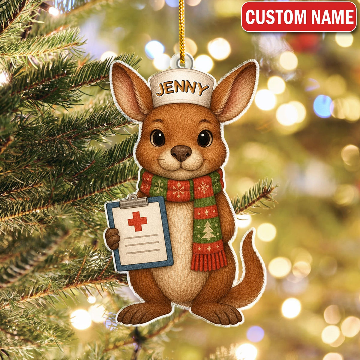 Personalized Aussie Kangaroo Nurse Christmas Ornament