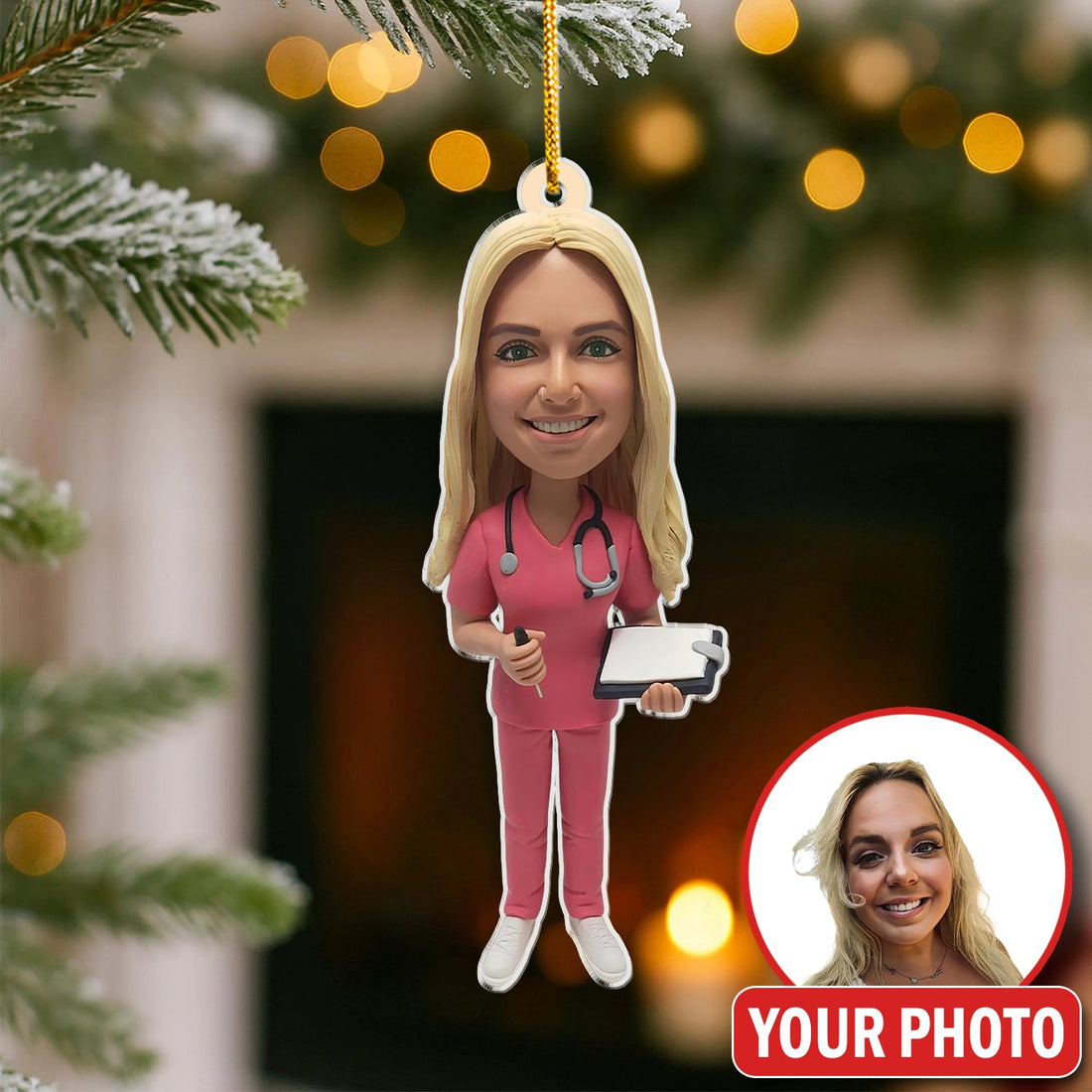 Personalized Funny Nurse Body Face Christmas Ornament