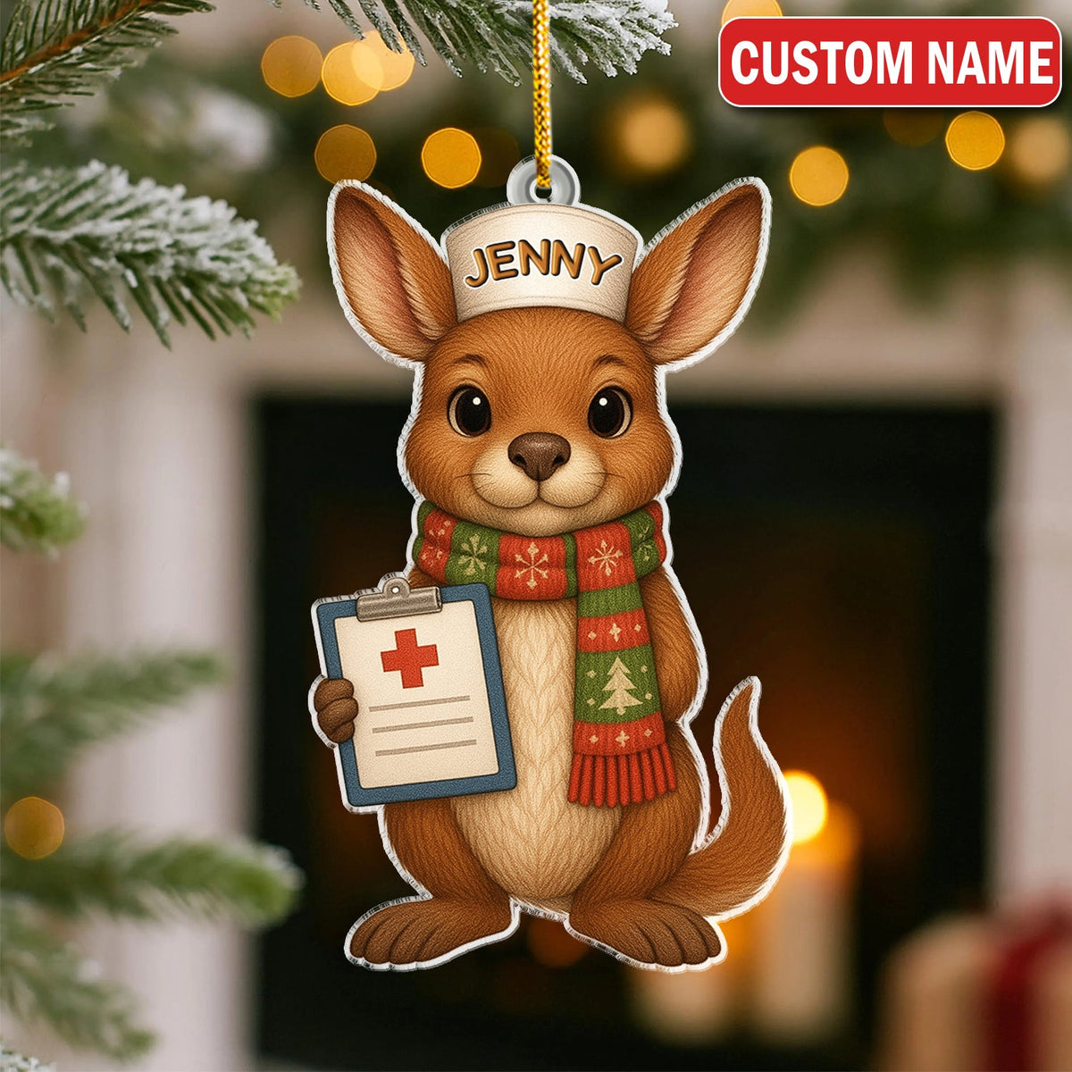 Personalized Aussie Kangaroo Nurse Christmas Ornament