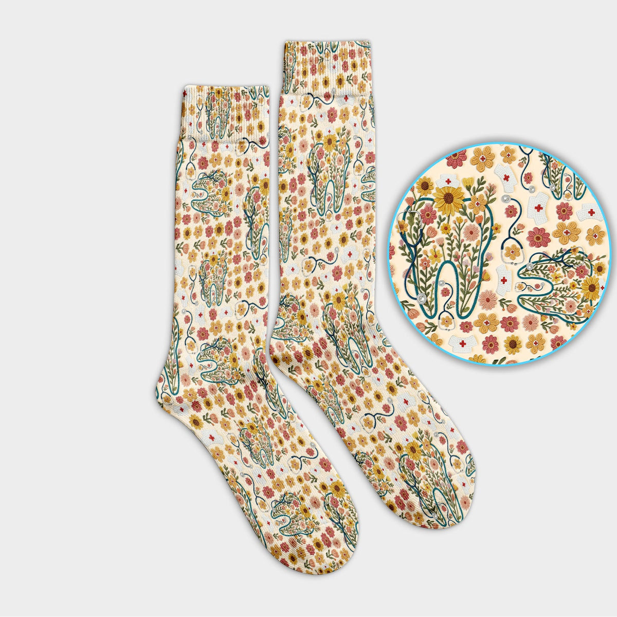 Boho Floral Tooth Nurse Socks - Christmas Gift