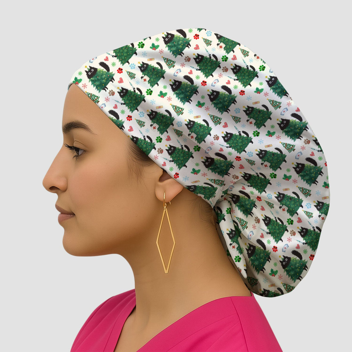 Christmas Black Cat Scrub Cap
