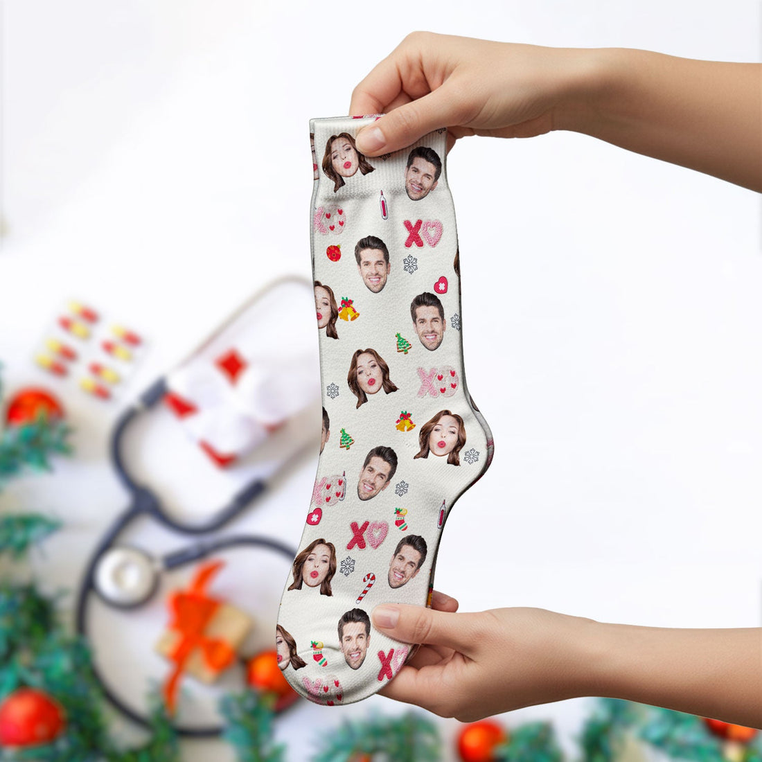 Personalized Photo Face Nurse Scrub Socks
