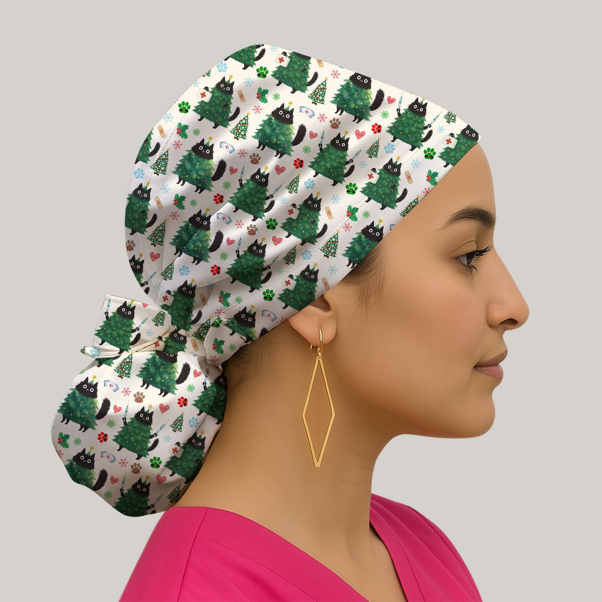 Christmas Black Cat Scrub Cap