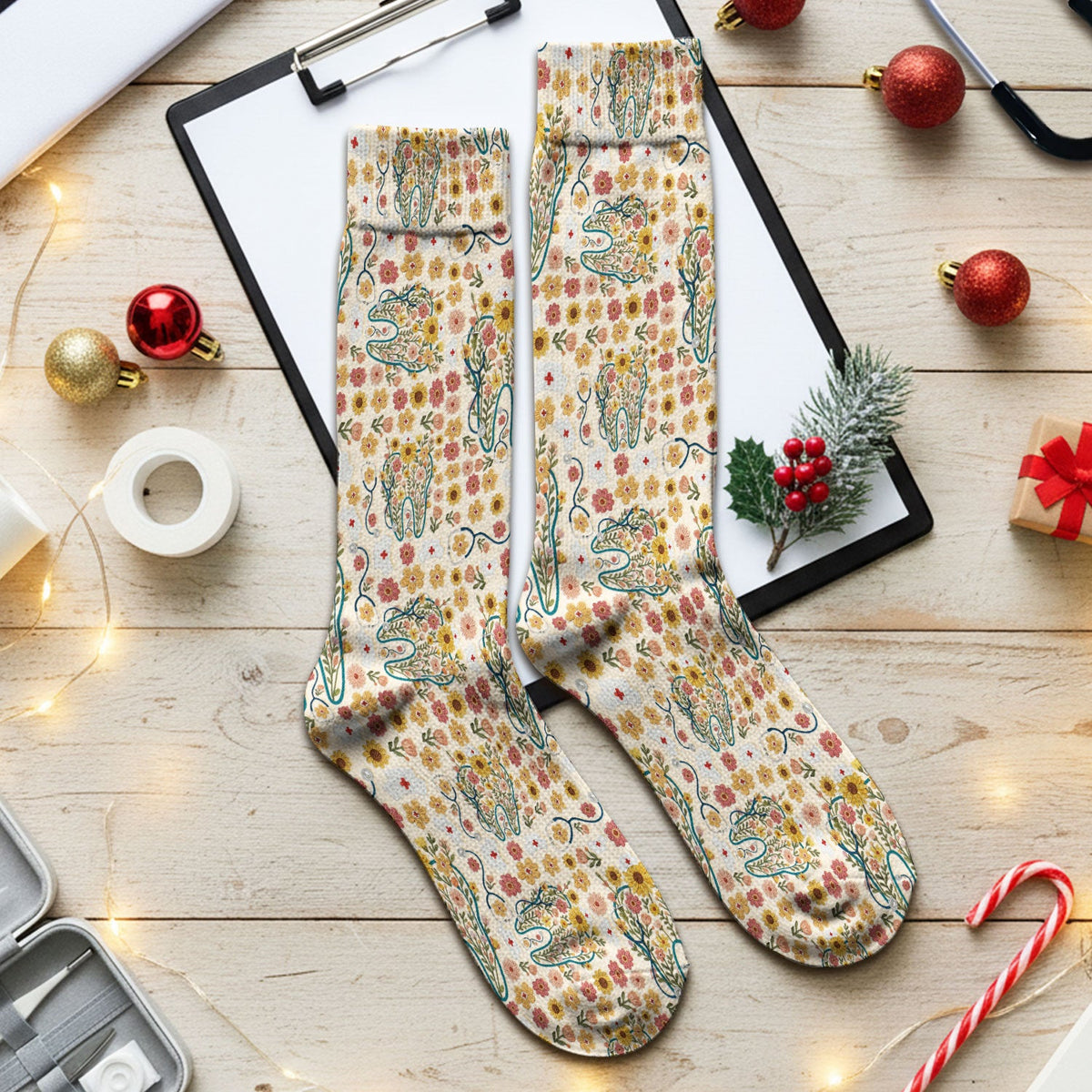 Boho Floral Tooth Nurse Socks - Christmas Gift