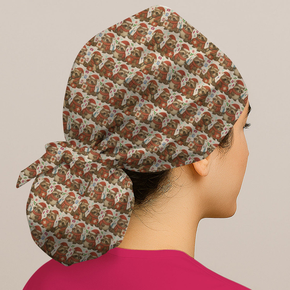 Christmas Raccoon Scrub Cap