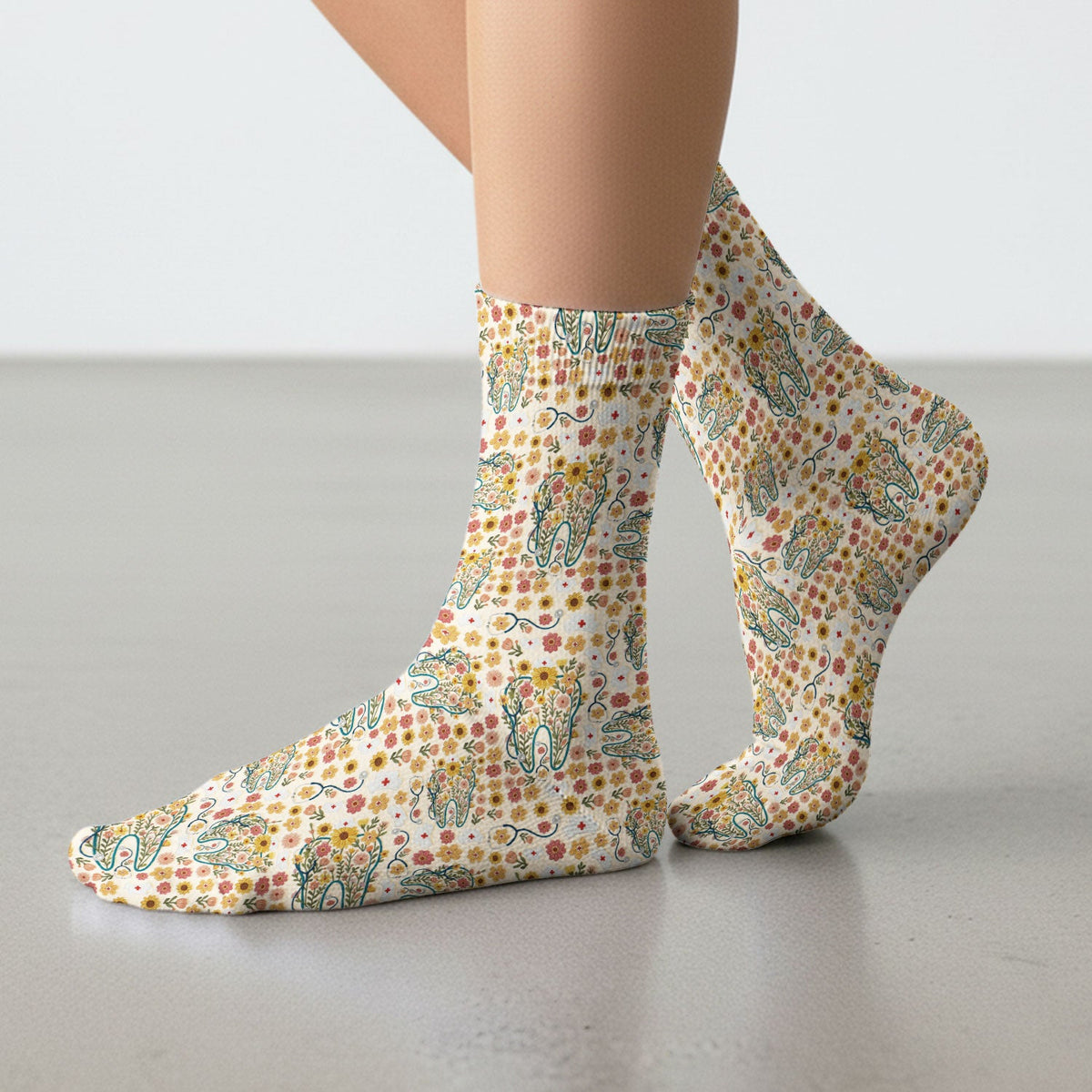 Boho Floral Tooth Nurse Socks - Christmas Gift