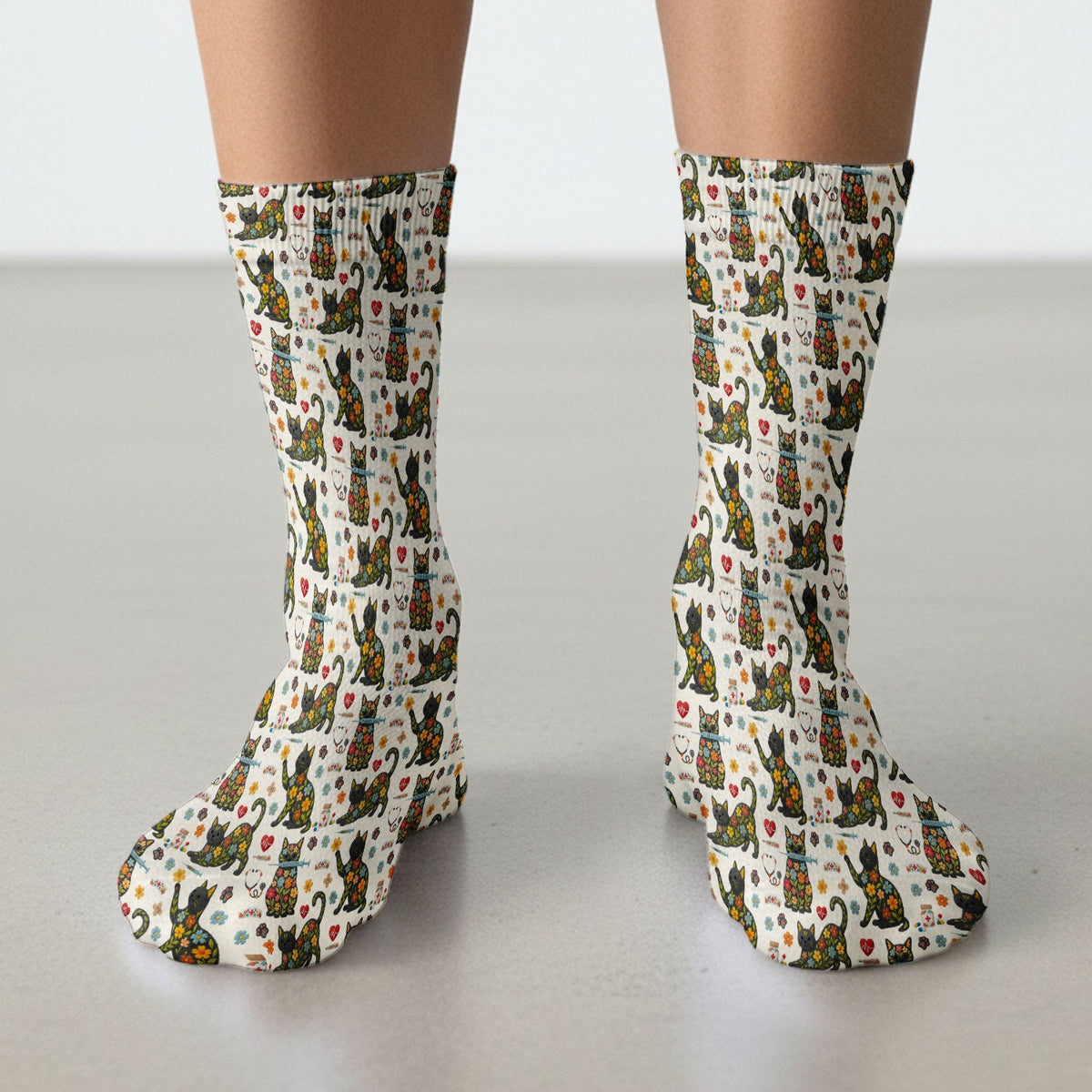 Floral Black Cat Nurse Socks