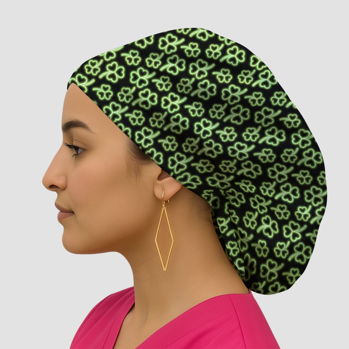 Neon Shamrock Glow Green Nurse Scrub Cap - St Patricks Day Gift
