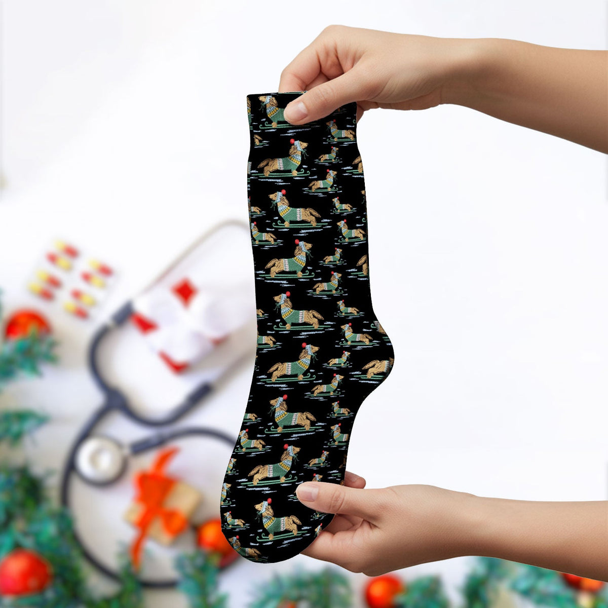 Dachshund Winter Nurse Socks