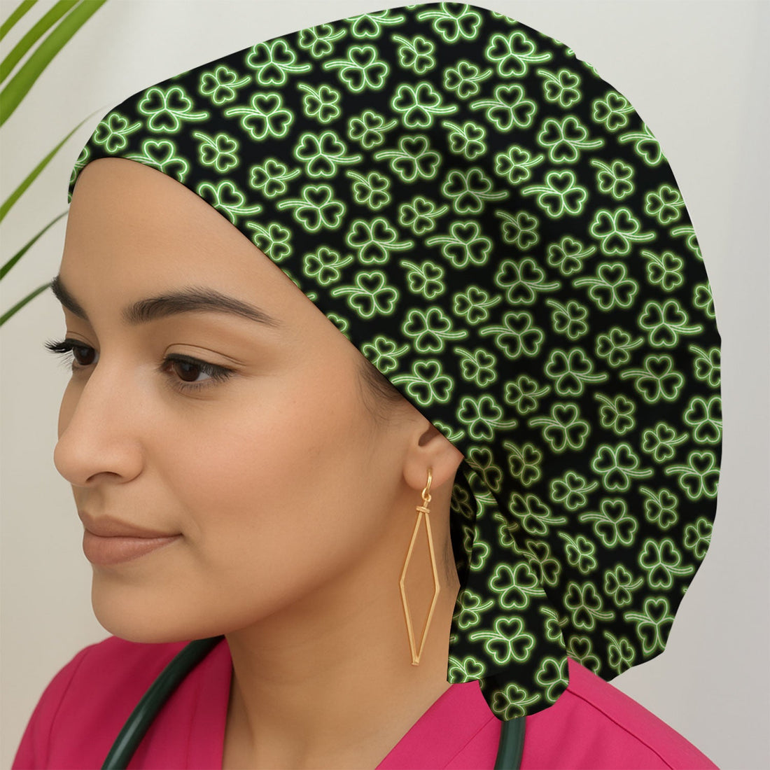Neon Shamrock Glow Green Nurse Scrub Cap - St Patricks Day Gift