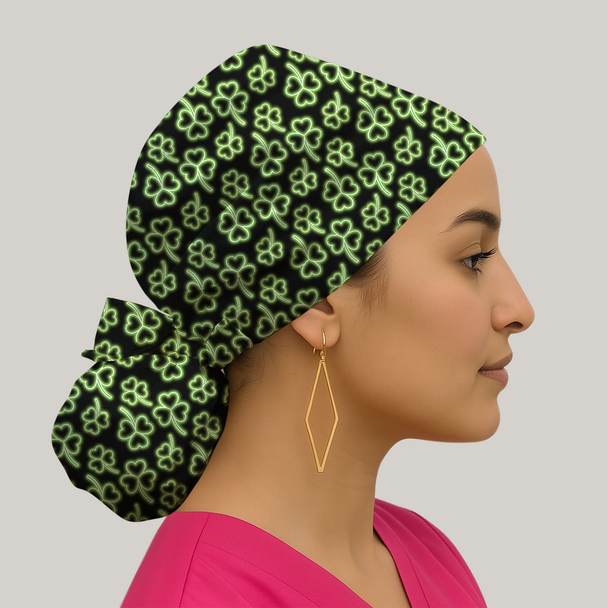 Neon Shamrock Glow Green Nurse Scrub Cap - St Patricks Day Gift