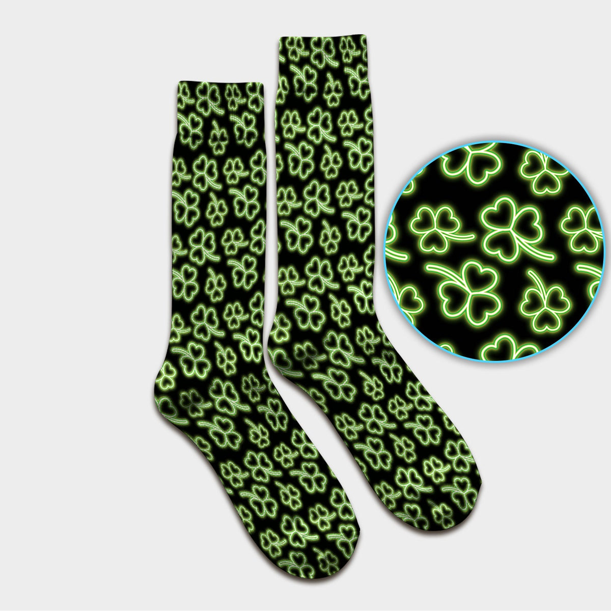 Neon Shamrock Glow Green Nurse Socks - St Patricks Day Gift