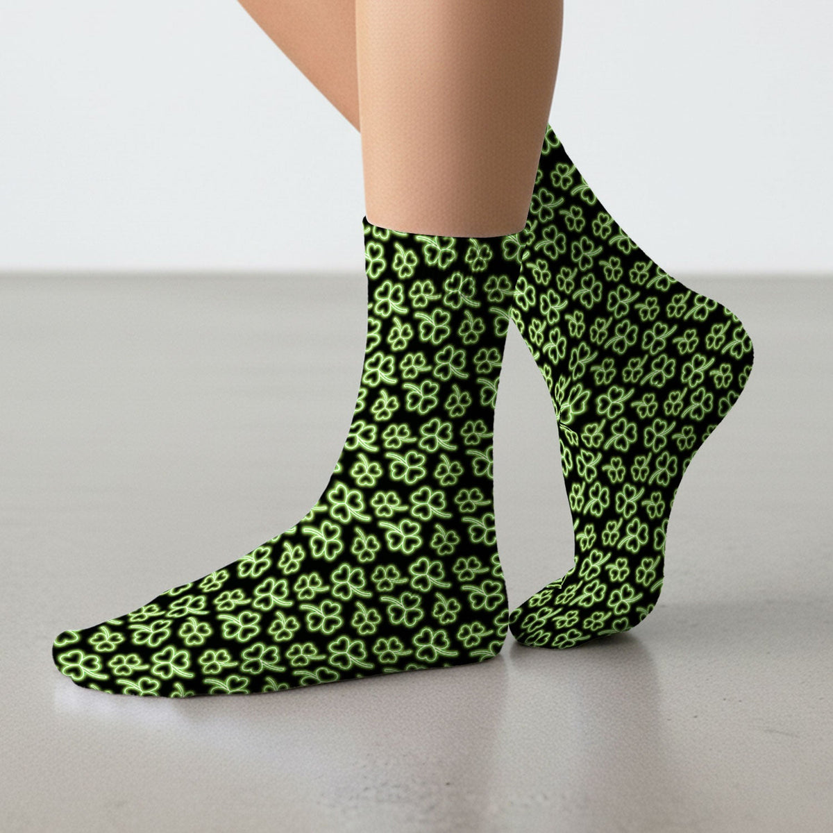 Neon Shamrock Glow Green Nurse Socks - St Patricks Day Gift