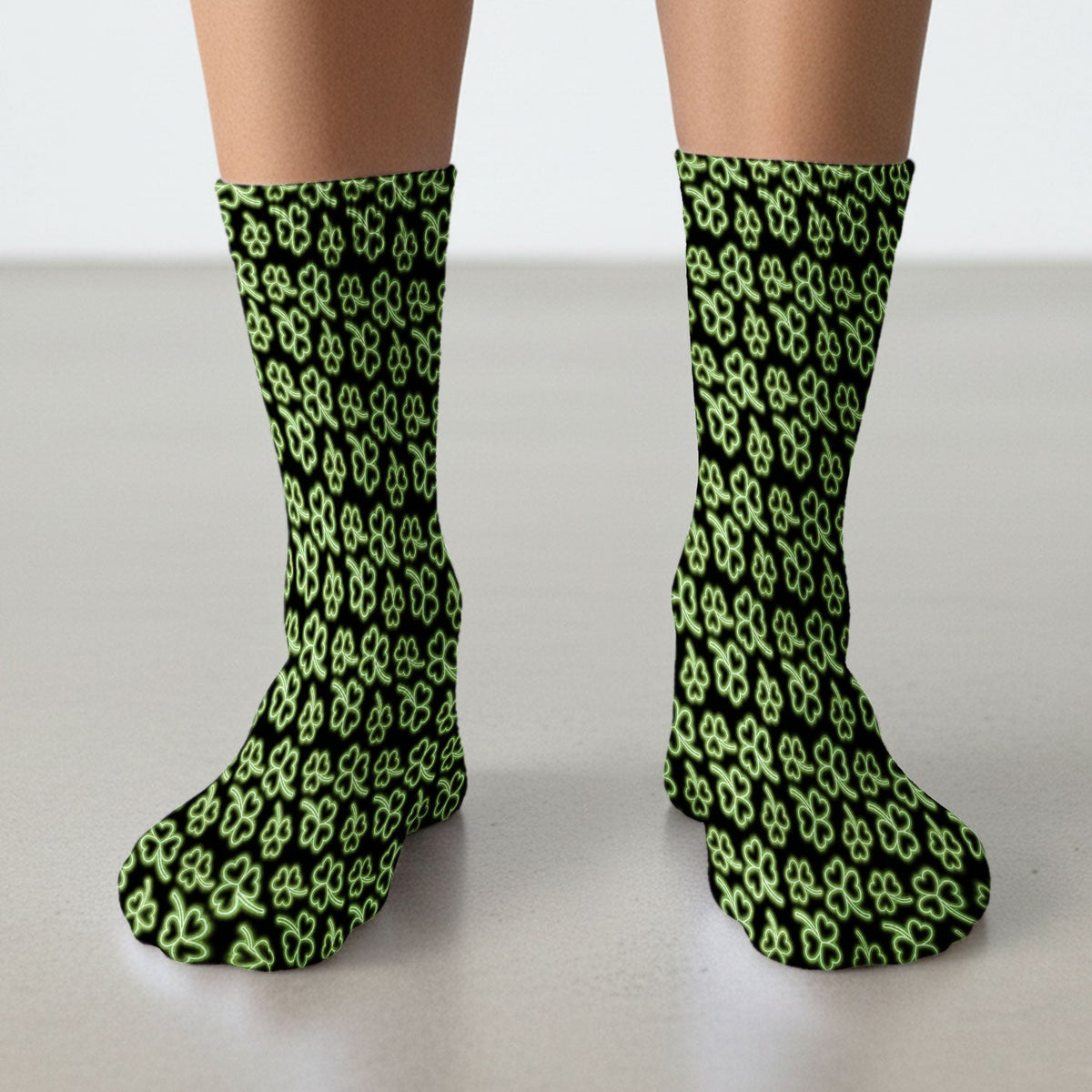 Neon Shamrock Glow Green Nurse Socks - St Patricks Day Gift