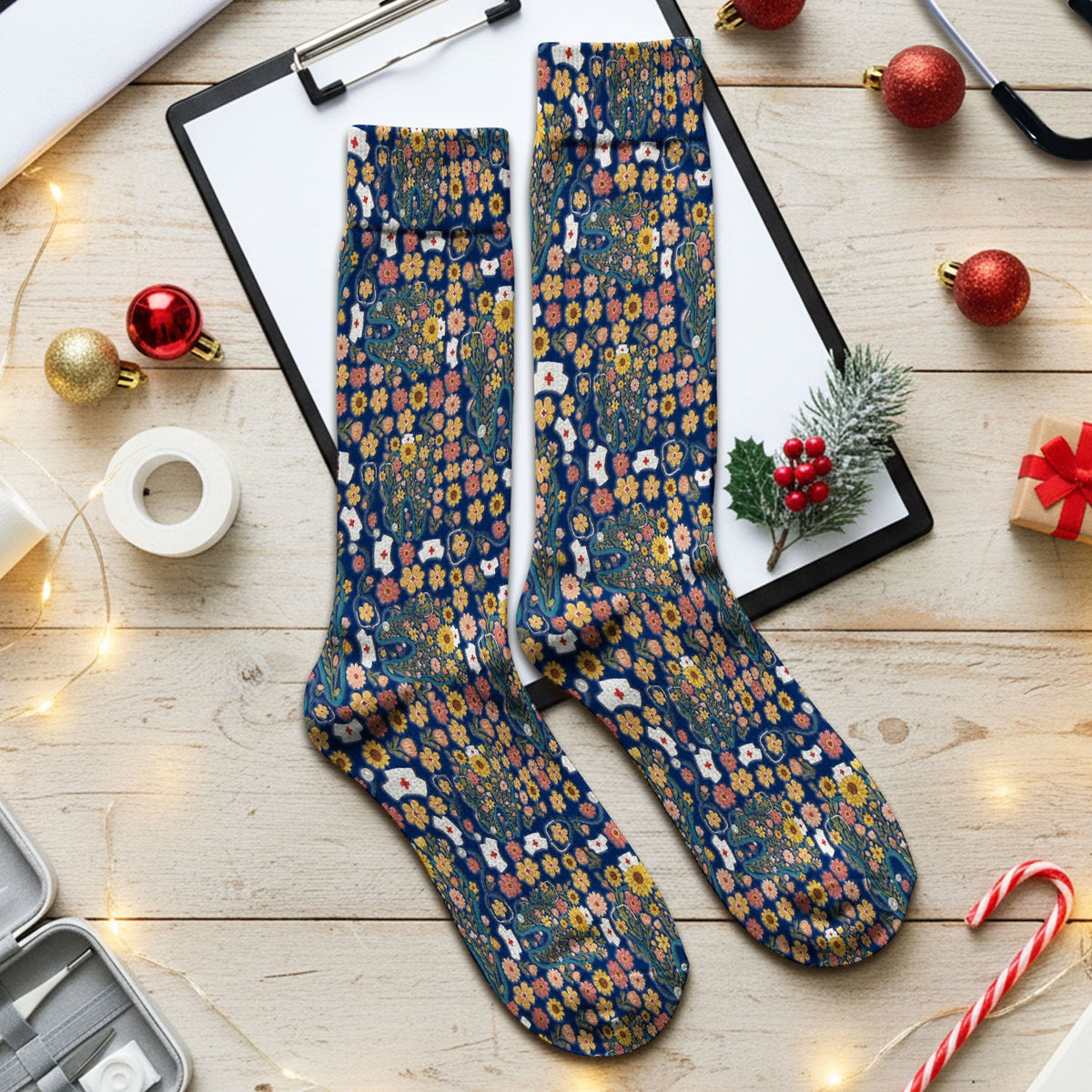Boho Floral Tooth Nurse Socks - Christmas Gift