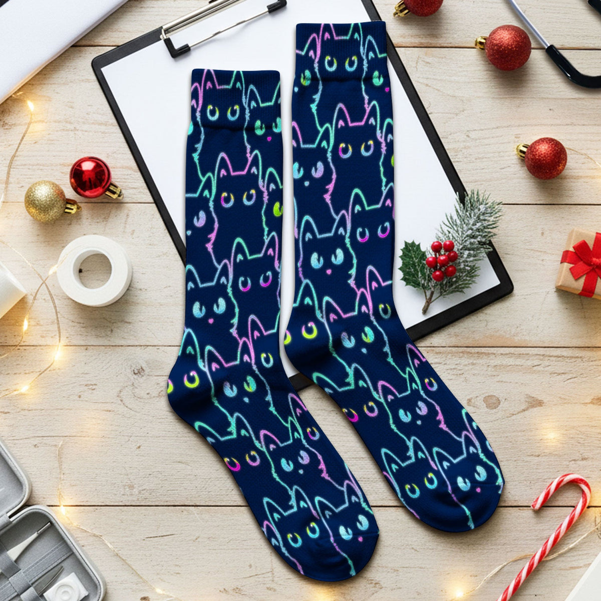 Neon Black Cat Nurse Socks