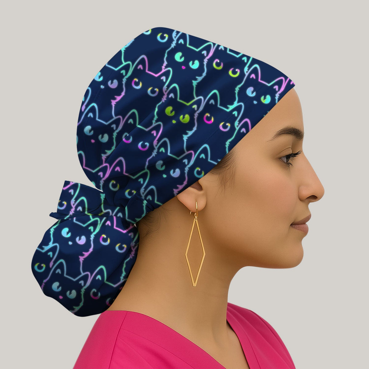 Neon Black Cat Scrub Cap
