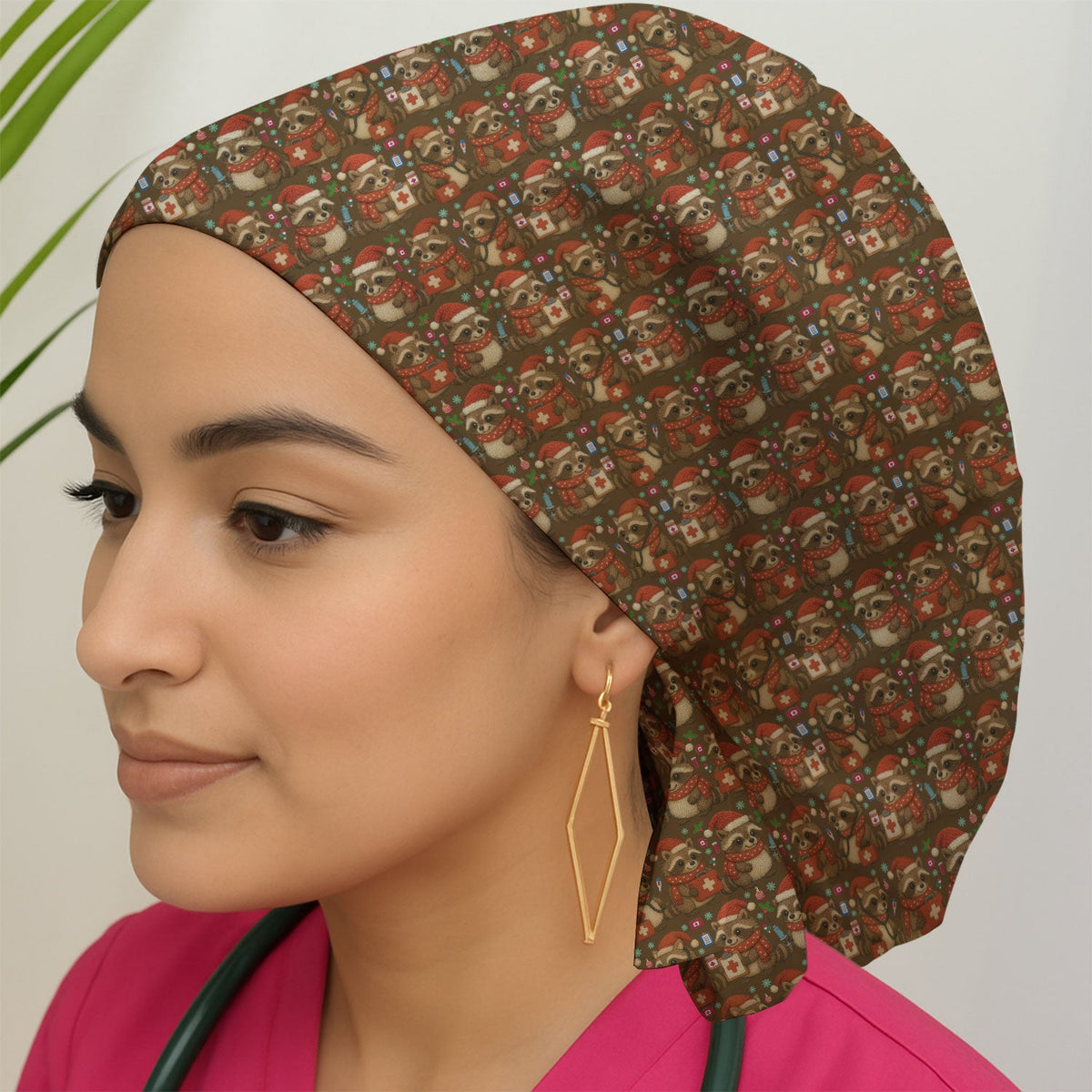 Christmas Raccoon Scrub Cap